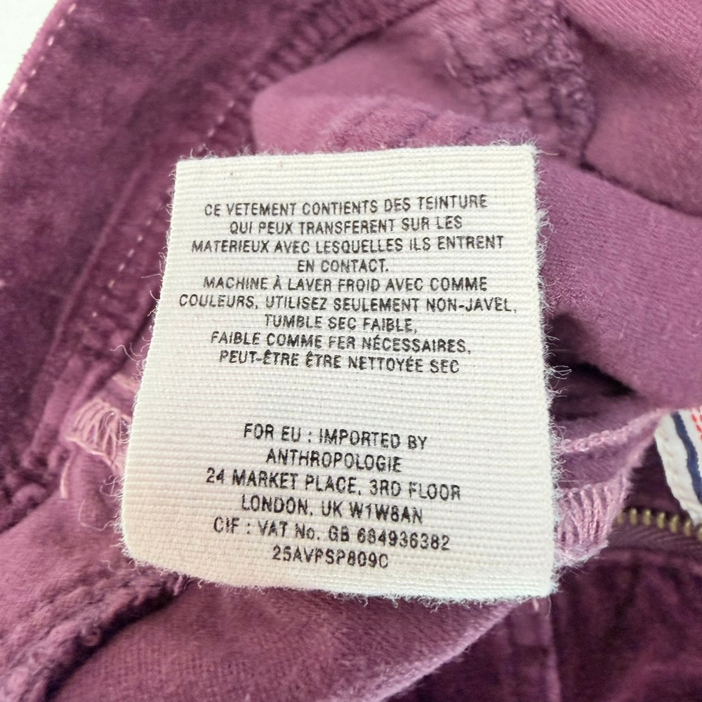 Pilcro and the Letterpress Pants Women 27 Purple Serif Velvet Anthropologie - Picture 12 of 12